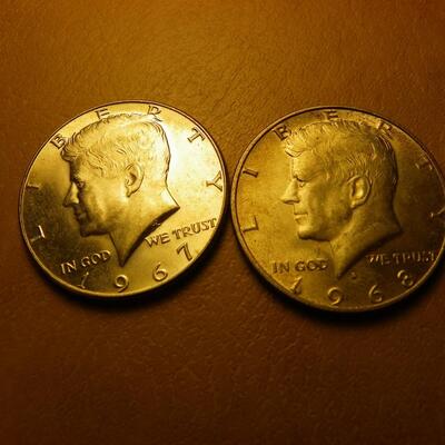 2- 1967 and 68, Kennedy half dollars.