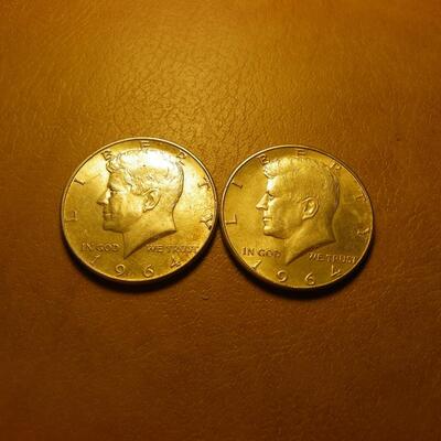 2- MORE 1964 Kennedy silver half coins.