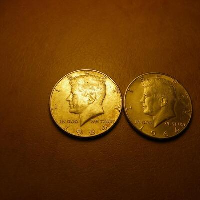 2- MORE 1964 Kennedy silver half coins.
