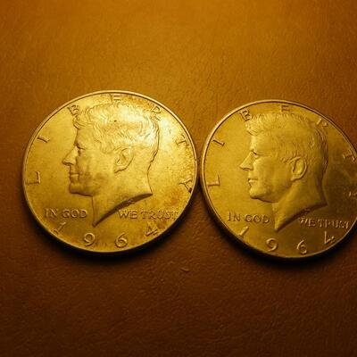 2- MORE 1964 Kennedy silver half coins.