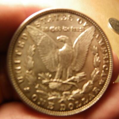 1882 Morgan silver dollar.