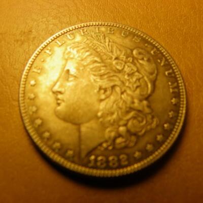 1882 Morgan silver dollar.