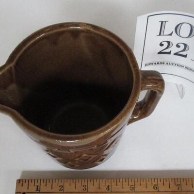 Vintage Brownware Pottery Pitcher, Unmarked