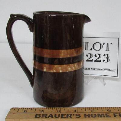 Vintage Spongeware Banded Pitcher, Unmarked