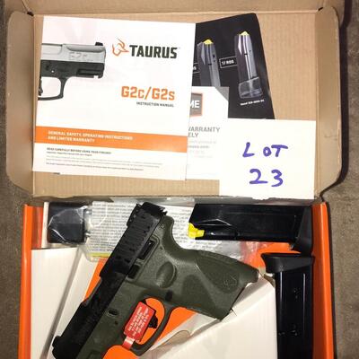 TaurusÂ® G2c Matte Black /OD Green 9mm Luger Compact 12 Rds (Lot 23)