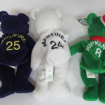 3 Bam Beano Bears Plush Beanbags, Baseball Players Ri[pkin Jr, Martinez, McGwire