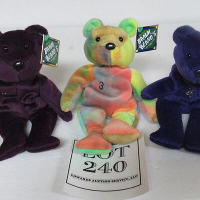 3 Bam Beano Bears, Baseball Players Justice, Rodriguez, McGwire, Plush Bean Bag Bears