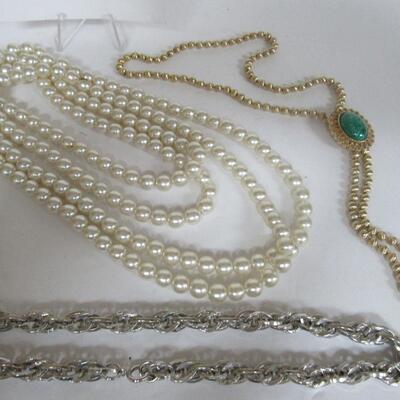 Lot of Costume Jewelry Fake Pearls, Avon Slider Chain, Necklaces, Lisner Bracelet