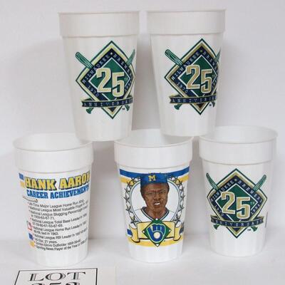 5 Plastic Brewers Beer Cups, Hank Aaron and 25th Anniversary