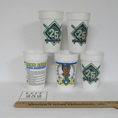 5 Plastic Brewers Beer Cups, Hank Aaron and 25th Anniversary