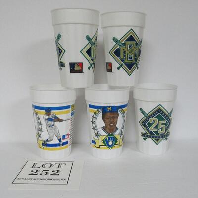 5 Plastic Brewers Beer Cups, Hank Aaron and 25th Anniversary
