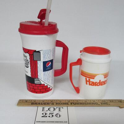 2 Plastic Drinking Containers With Covers, Hardees, Sturgeon Bay Cimena/Pepsi
