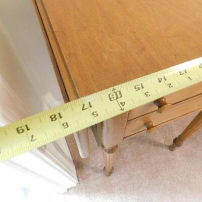 Vintage Solid Wood Maple Double Drawer Drop Leaf Table with Fluted Legs 