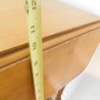 Vintage Solid Wood Maple Double Drawer Drop Leaf Table with Fluted Legs 