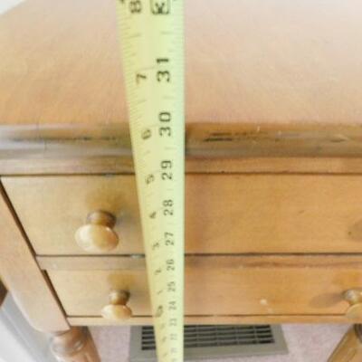 Vintage Solid Wood Maple Double Drawer Drop Leaf Table with Fluted Legs 