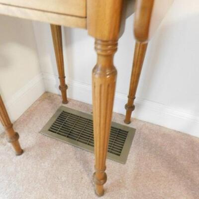 Vintage Solid Wood Maple Double Drawer Drop Leaf Table with Fluted Legs 