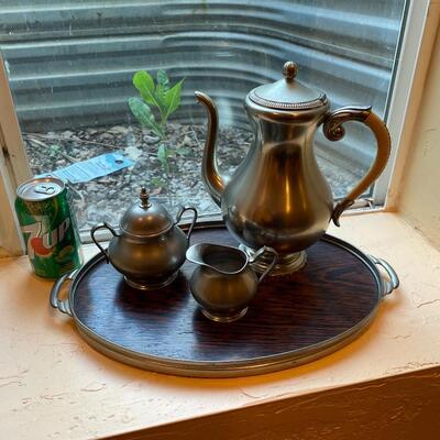 #246 Vintage ROYAL DAALDEROP & SEVST Holland Pewter Tea Set w/Tray