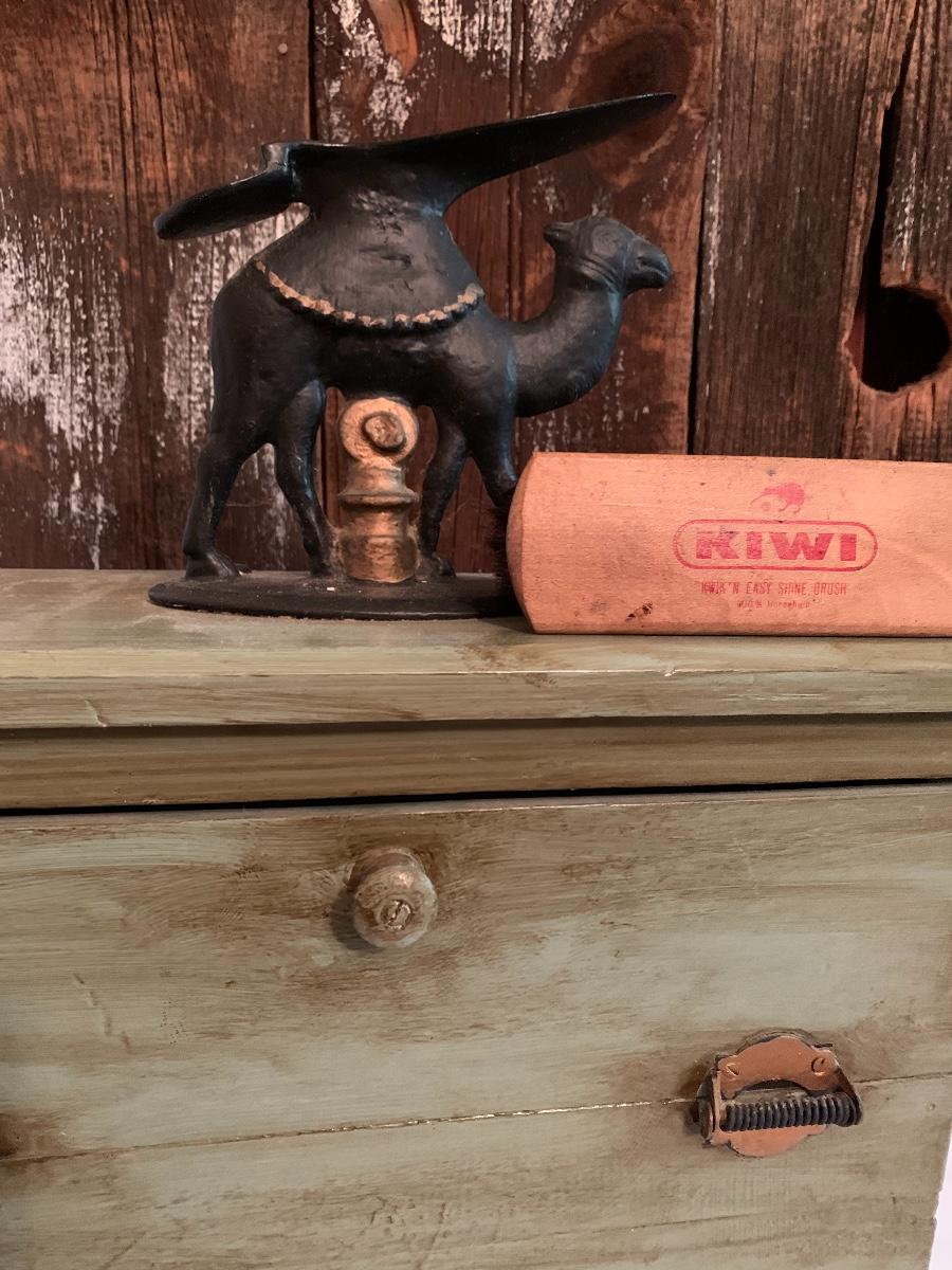 Lot 33: Unique Vintage Shoe Polish Box w/Cast Iron Camel Top |  EstateSales.org
