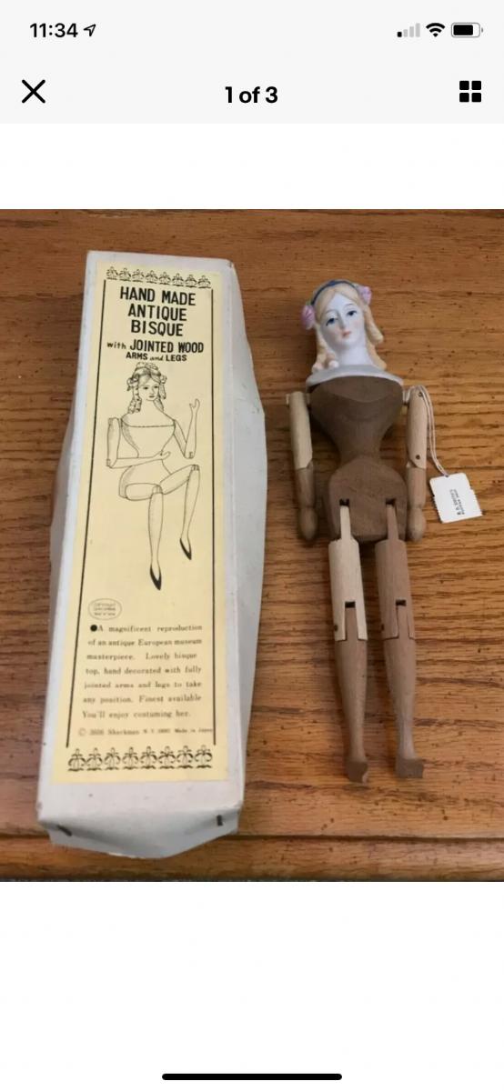 Shackman Hand Made Doll Bisque Head Wood Jointed Body for sale online