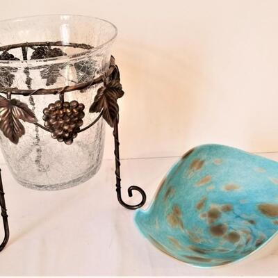 Lot #103  Decorative Candle Holder & Art glass bowl