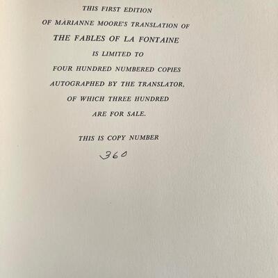 LOT 55 - SIGNED - Marianne Moore - Fables of La Fontaine - Numbered