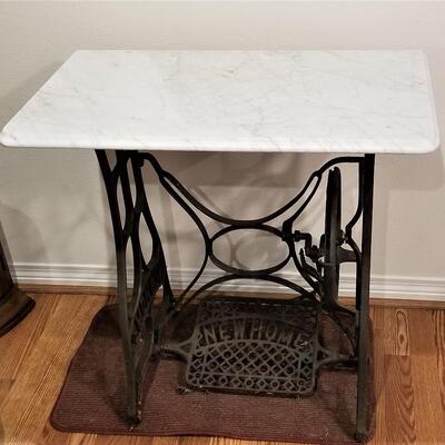 Lot #133  Antique New Home Sewing Machine Base with Marble Top