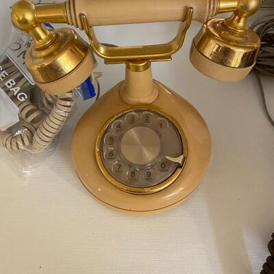 Vintage Western Electric tan with gold tone trim dial telephone