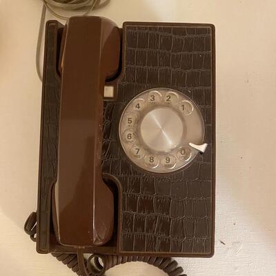 Vintage Western Electric brown dial telephone with faux leather trim