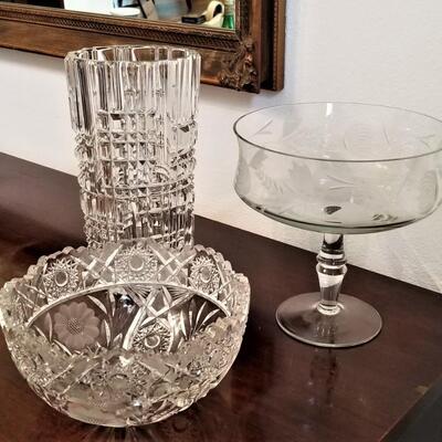 Lot #138  3 pieces of Crystal - Compote, Vase, Bowl