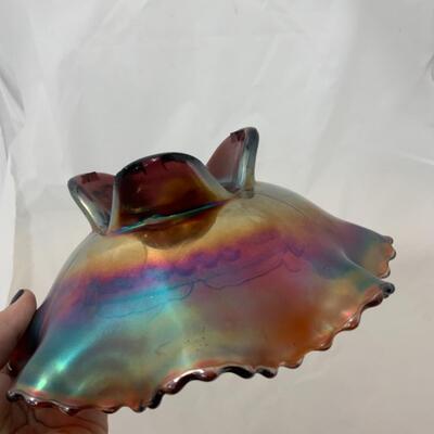 [30] VINTAGE | Northwood Footed Carnival Glass | Bon Bon Dish 