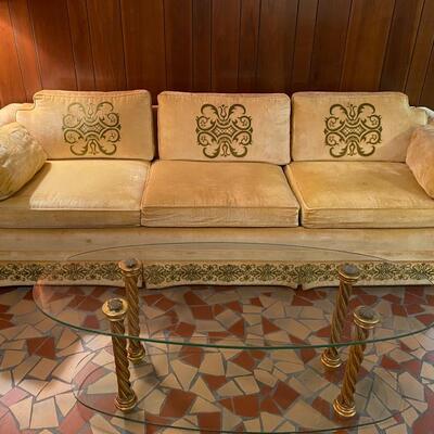 Mid century Mediterranean style sofa and two upholstered chairs