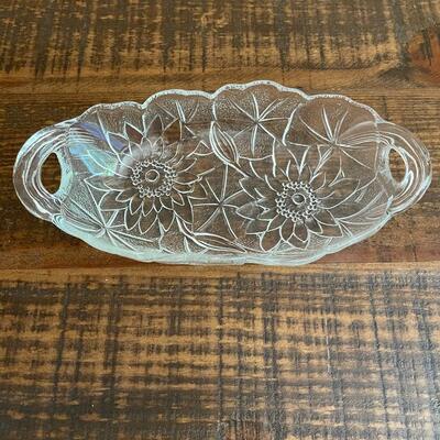 LOT 66 - Glass Oval Tray/Bowl - Sunflower Design