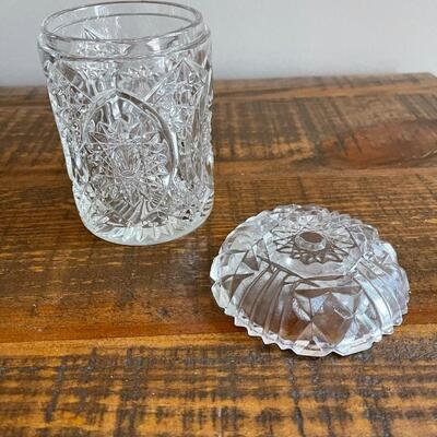 LOT 71  - Small Container with Lid and Small Bowl, American Cut Glass 