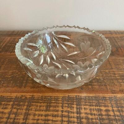 LOT 73  - Glass Bowl with Floral and Leaf Accents
