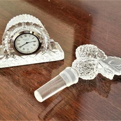 Lot #171  Waterford clock and Crystal Wine Stopper