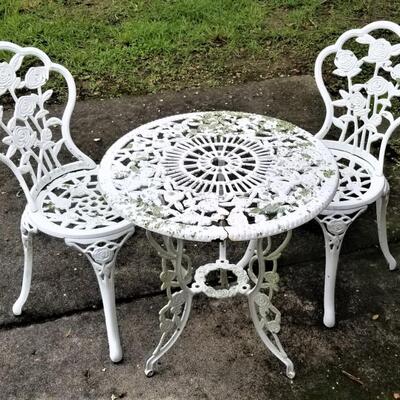 Lot #176  Vintage Three Piece Cast Iron Bistro Set