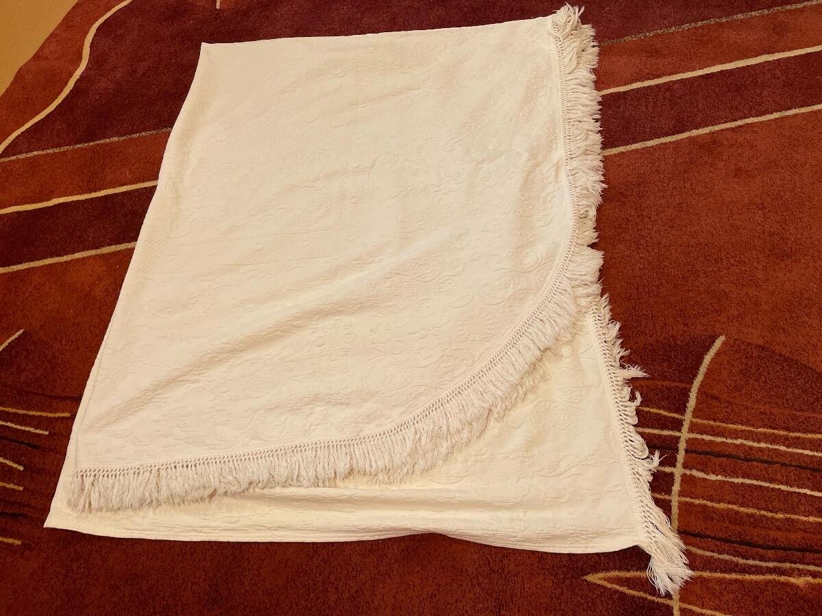 361 Vintage BATES Queen Elizabeth Cotton Bedspread w/Fringe USA