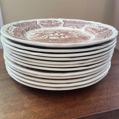LOT 83  - Dinner Plates, Friendship of Salem, Alfred Meakin, Fair Winds, Set of 33