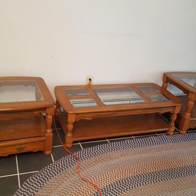 Coffee Table & 2 End Tables Beveled Glass tops
