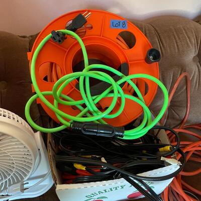 Lot 8- Misc. cords and fan