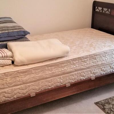 Lot #181  Vintage Twin Bed with good mattress set and bed linens