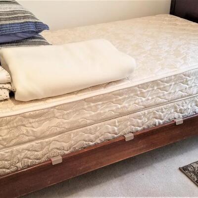 Lot #181  Vintage Twin Bed with good mattress set and bed linens