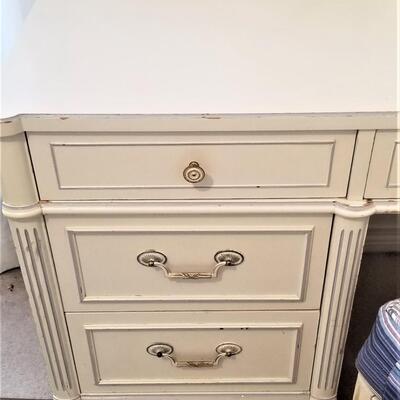Lot #182  Vintage French Provincial Style Knee-Hole desk with mirror & chair