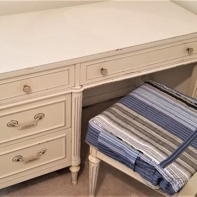 Lot #182  Vintage French Provincial Style Knee-Hole desk with mirror & chair