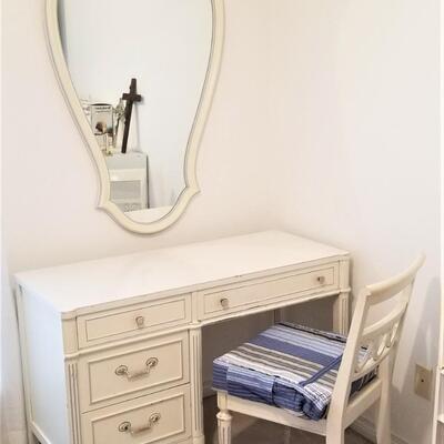Lot #182  Vintage French Provincial Style Knee-Hole desk with mirror & chair