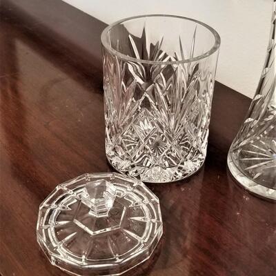 Lot #187  Two pieces Glass - Vase/Biscuit Barrell
