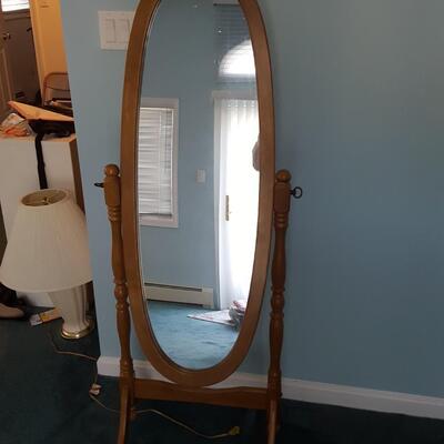 60 Inch Oval Wooden Frame Tilt Cheval Mirror, 