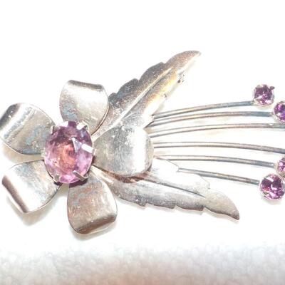 Vintage hand crafted Pin with amethyst stones.