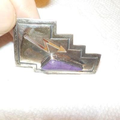 Vintage sterling precious purple stone pin.