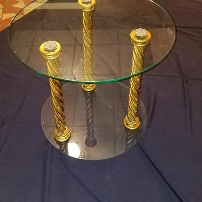 Mid Century Hollywood Regency glass coffee table and end table